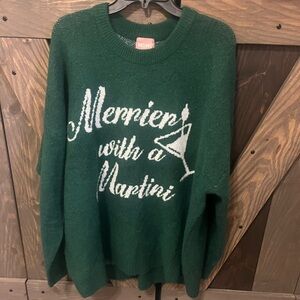 Show Me your Mumu Green Christmas Sweater with Martini Graphic
